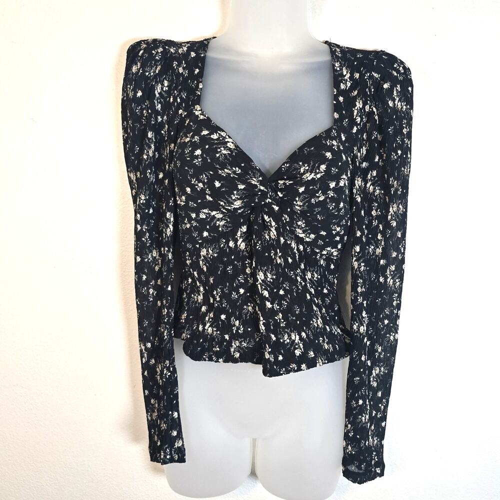 ASTR The Label Baby Doll Shirt Women's S Black Floral Whimsigoth Dark Cottage